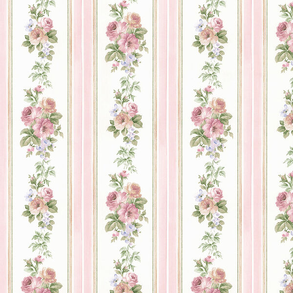 Small Rose Stripe Pink and Blue Wallpaper, image 1