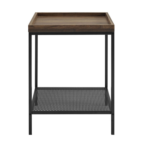 18-Inch Dark Walnut Square Tray Side Table with Mesh Metal Shelf, image 6