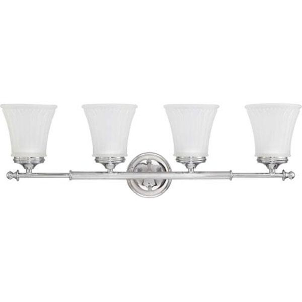 Teller Polished Chrome Four-Light Bath Fixture with Frosted Etched Glass, image 1