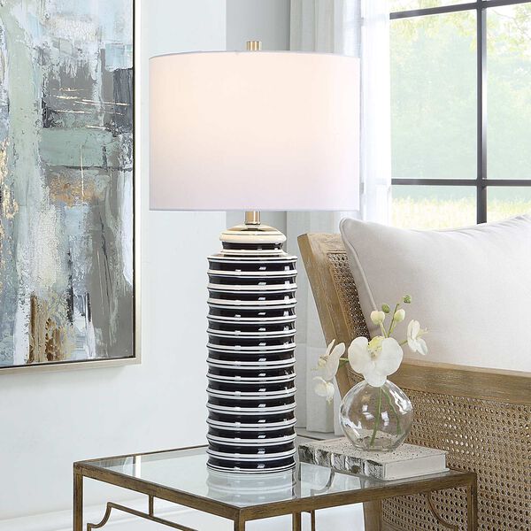 Charlotte Navy and White Stripe One-Light Table Lamp, image 2
