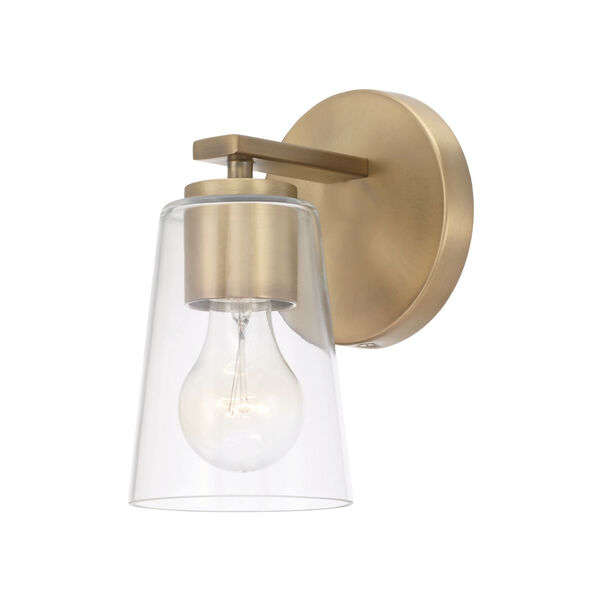 Portman Aged Brass One-Light Sconce with Clear Glass, image 1
