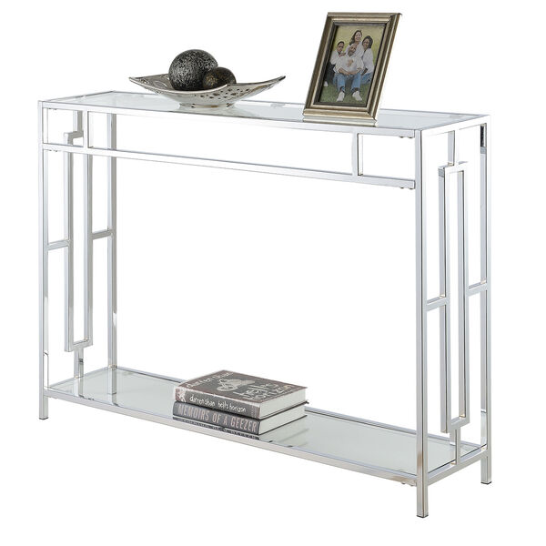 Town Square Glass and Chrome Console Table with Shelf, image 5