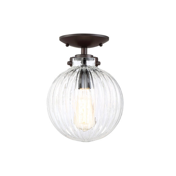 Whittier Oil Rubbed Bronze One-Light Semi Flush Mount with Ribbed Glass, image 3