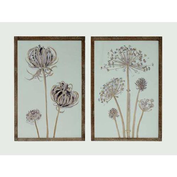 Cream 20 x 30-Inch Engraved Wood Flower Wall Decor, Set of 2, image 1