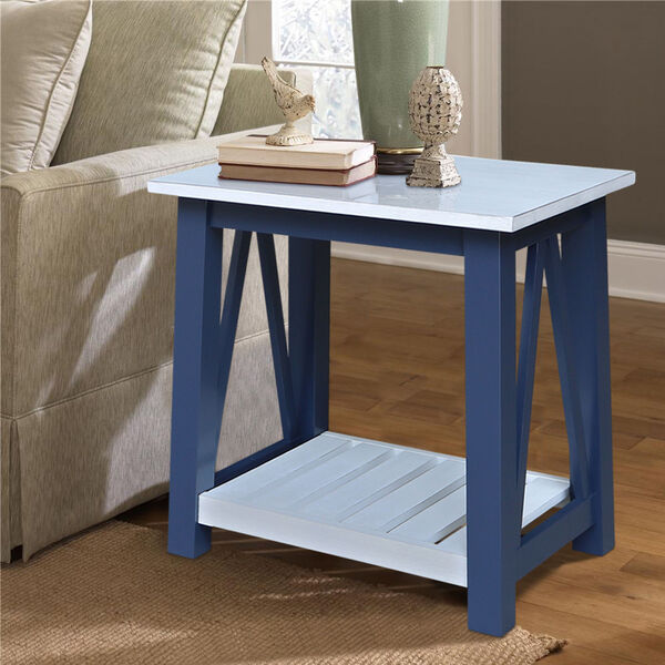 Surrey Blue and Antiqued Chalk End Table, image 2