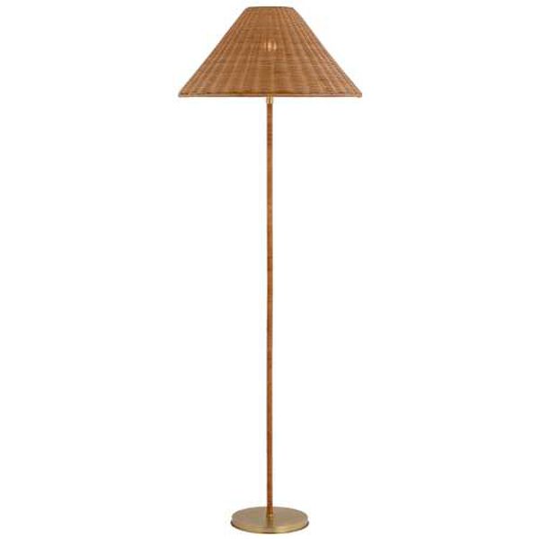 Wimberley Soft Brass One-Light Floor Lamp with Natural Wicker Shade by Marie Flanigan, image 1