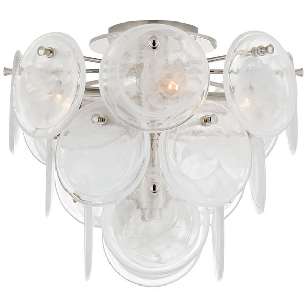 Loire Medium Tiered Flush Mount in Polished Nickel with White Strie Glass by AERIN, image 1