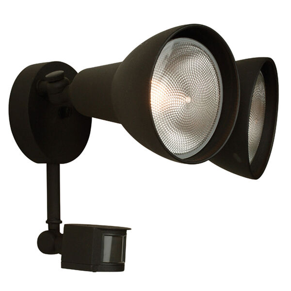 Matte Black Two-Light Outdoor Flood Light with Motion Sensor, image 1