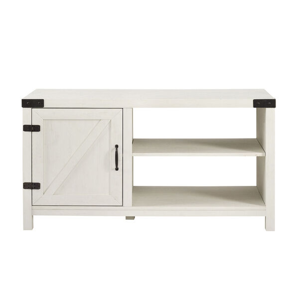 Brushed White Asymmetrical Barn Door TV Stand, image 2