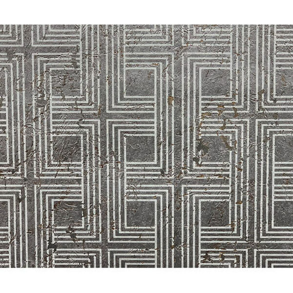 Casa Blanca 2 Metallic Silver and Off White Interlocking Squares Cork Unpasted Wallpaper, image 1