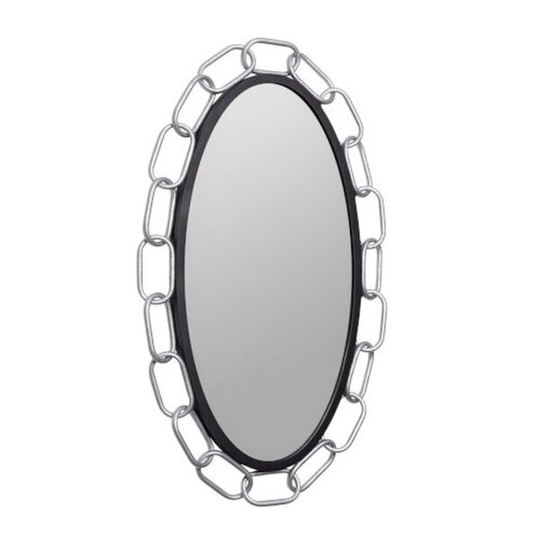 Chains of Love Matte Black Textured Silver 24 x 40 Inch Oval Wall Mirror, image 2