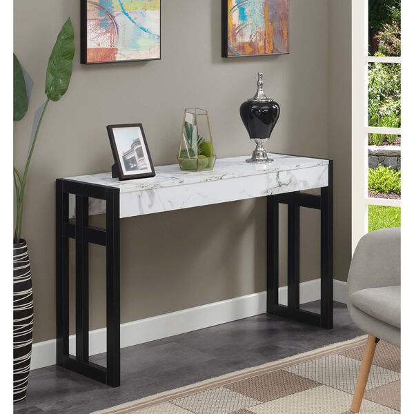 Monterey White Faux Marble and Black Console Table, image 4