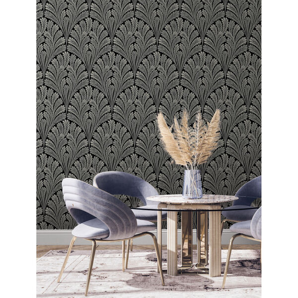 Black and White 20.5 In. x 33 Ft. Shell Damask Wallpaper, image 2