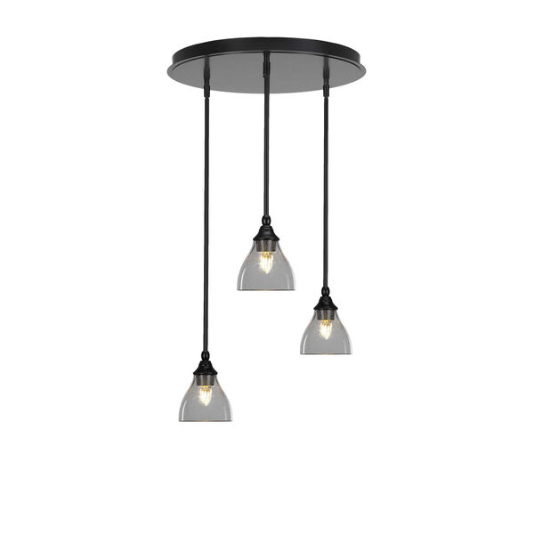 Empire Matte Black 20-Inch Three-Light Cluster Pendalier with Six-Inch Clear Bubble Glass, image 1