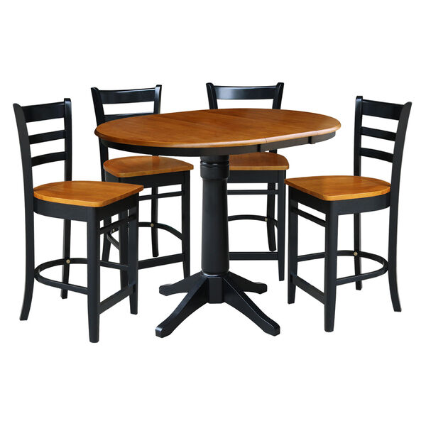 Black and Cherry 36-Inch Round Counter Height Extension Dining Table with Four Counter Stool, Five Piece, image 2