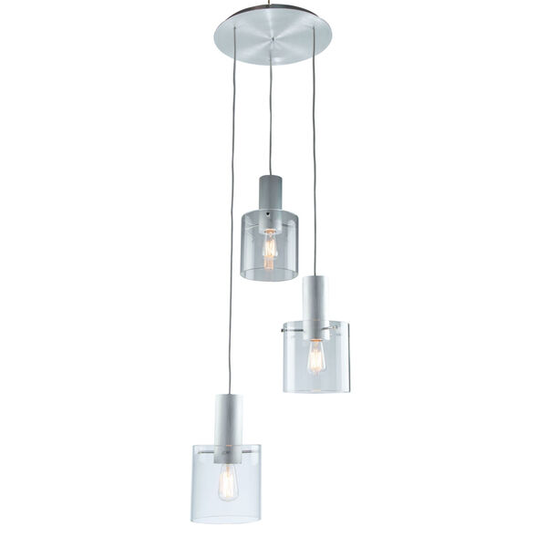 Henley Brushed Aluminum and Clear Glass Three-Light Pendant, image 1