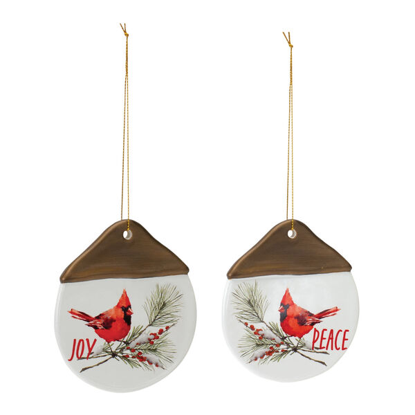 White Cardinal Joy and Peace Novelty Ornament, Set of 12, image 1