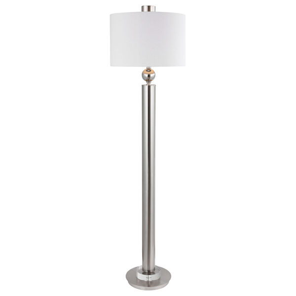Silverton Brushed Nickel One-Light Floor Lamp with Round Drum Hardback Shade, image 1