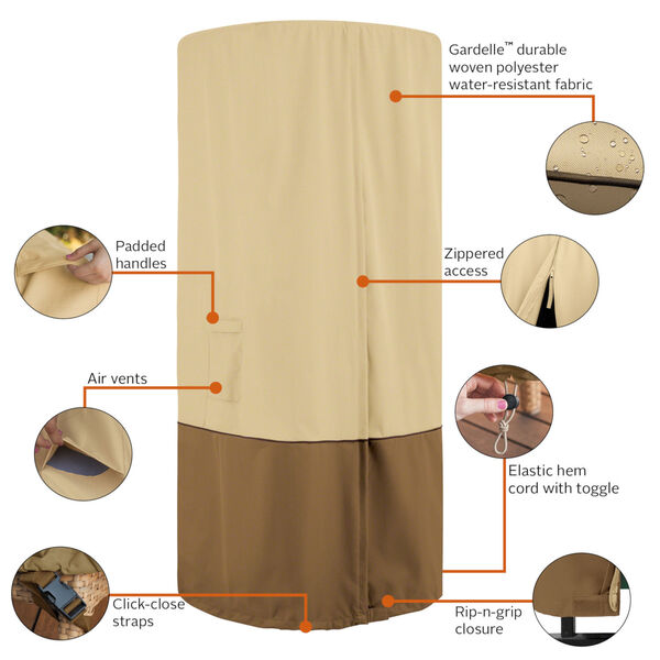 Ash Beige and Brown Round Stand-Up Patio Heater With Table Cover, image 2