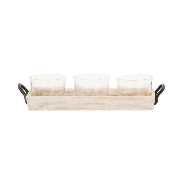Linwood Whitewashed Wood, Hammered Clear and Antique Zinc 4-Inch Triple Server, image 2