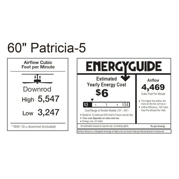 Patricia-5 Matte Black and Matte White 60-Inch Ceiling Fan with LED Light Kit, image 2