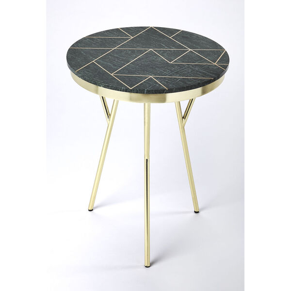 Haven Green Marble and Brass Accent Table, image 1