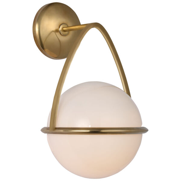 Lisette Bracketed Sconce in Hand-Rubbed Antique Brass with White Glass by AERIN, image 1