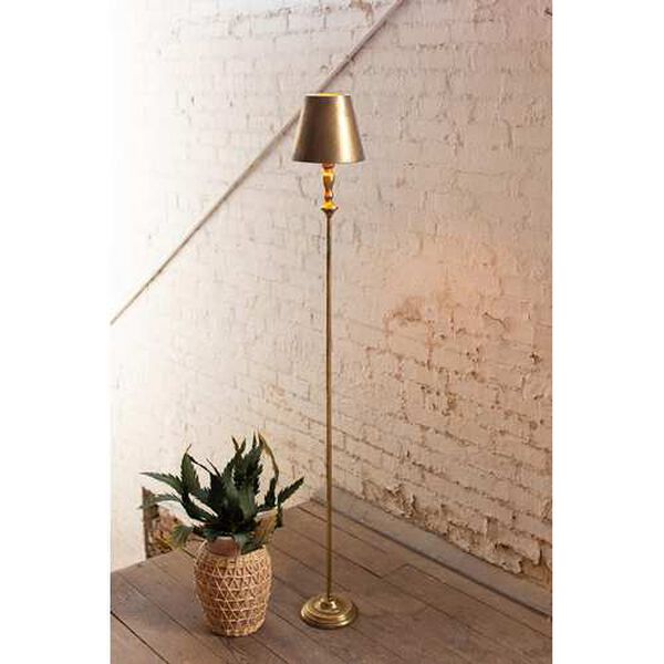 Gold Antique Floor Lamp with Metal Shade, image 1
