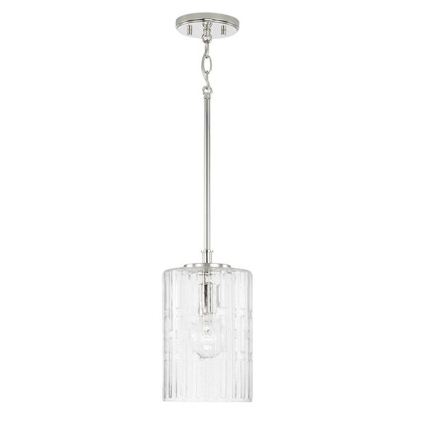Emerson Polished Nickel One-Light Mini Pendant with Embossed Seeded Glass, image 1