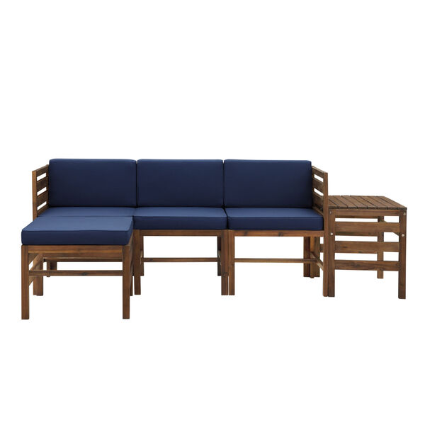 Sanibel Dark Brown and Navy Blue Furniture Set with Ottoman and Side Table, Five Piece, image 1