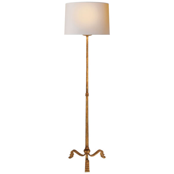 Wells Floor Lamp in Gilded Iron with Natural Paper Shade by J. Randall Powers, image 1
