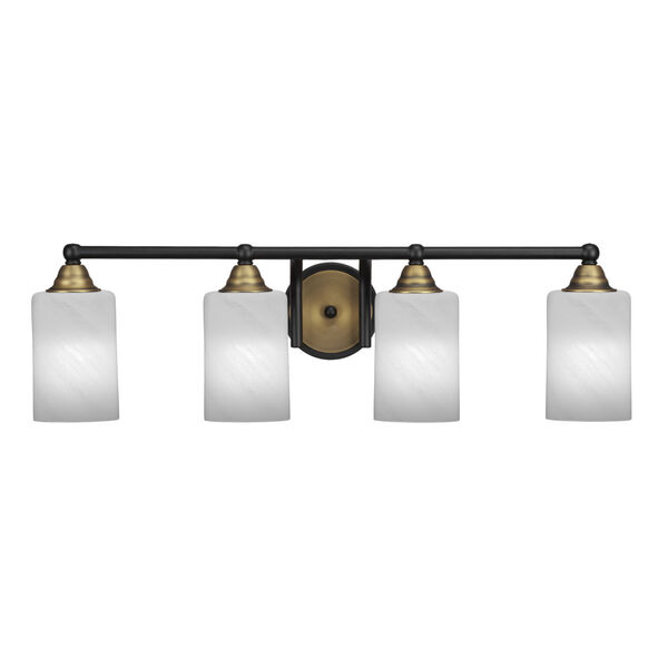 Paramount Matte Black and Brass Four-Light 29-Inch Bath Vanity with White Marble Glass, image 1