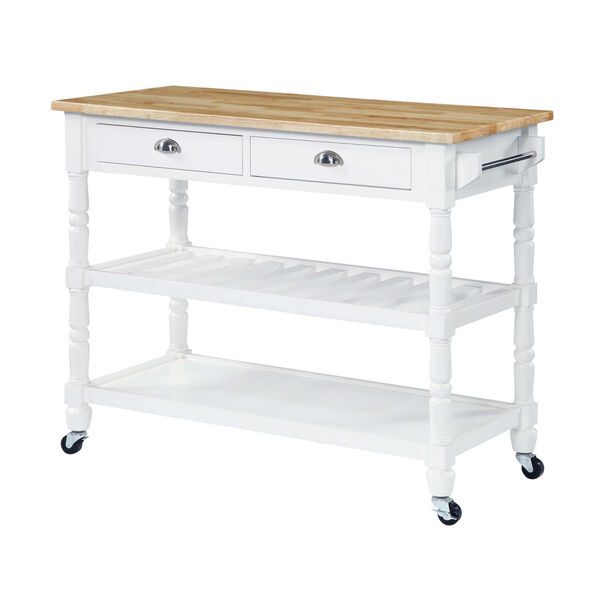 French Country Butcher Block White Three-Tier Butcher Block Kitchen Cart with Drawers, image 2