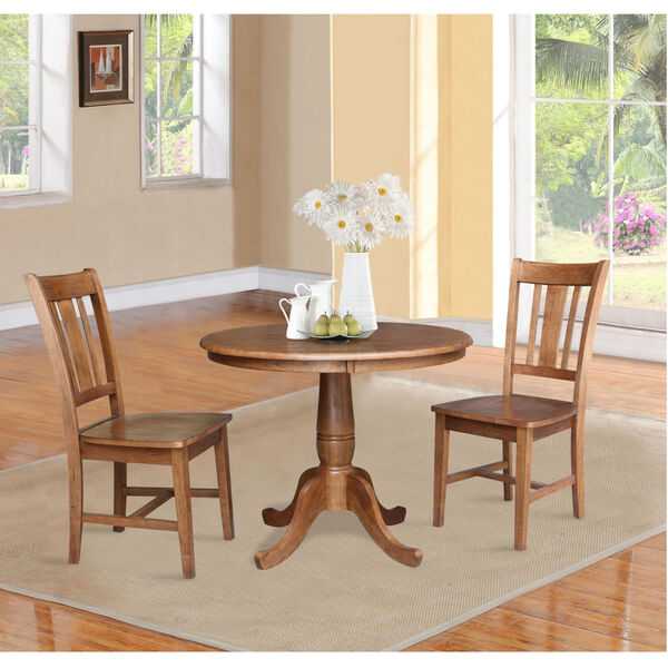 San Remo Distressed Oak 36-Inch Round Top Pedestal Table with Two Chair, Set of Three, image 1