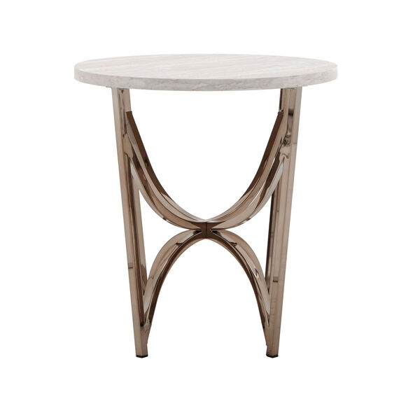Astrid Champagne Gold and White End Table with Marble Top, image 2