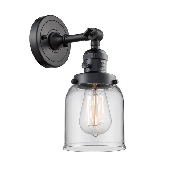Small Bell Matte Black One-Light Wall Sconce with Clear Glass, image 1