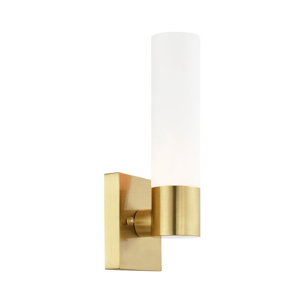 Aero Satin Brass 5-Inch One-Light ADA Wall Sconce with Hand Blown Satin Opal White Twist Lock Glass, image 5