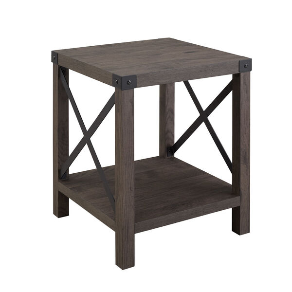 Farmhouse Metal-X Accent Table with Lower Shelf – Sable , image 3