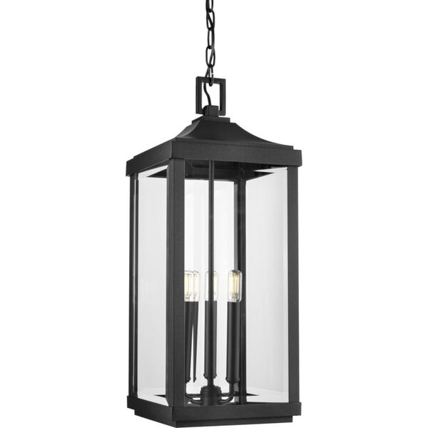 Gibbes Street Textured Black 10-Inch Three-Light Outdoor Pendant with Clear Beveled Shade, image 1