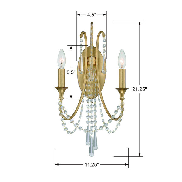 Arcadia Antique Gold 11-Inch Two-Light Wall Sconce, image 4