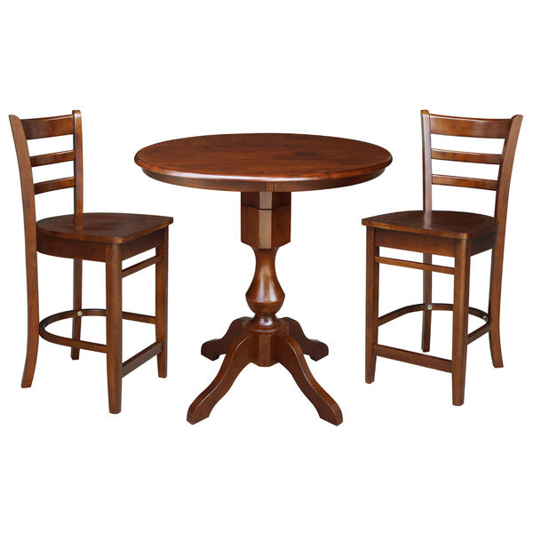 Espresso 36-Inch Round Pedestal Counter Height Table with Two Counter Height Stool, Three-Piece, image 2