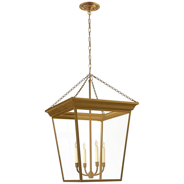 Cornice Large Lantern in Hand-Rubbed Antique Brass by Chapman and Myers, image 1