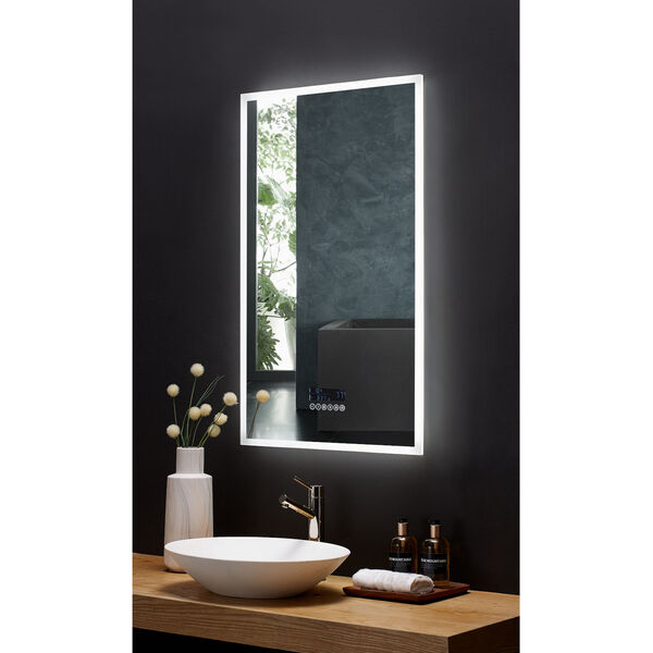 Immersion White 24 x 40 Inch LED Frameless Mirror with Bluetooth Defogger and Digital Display, image 4