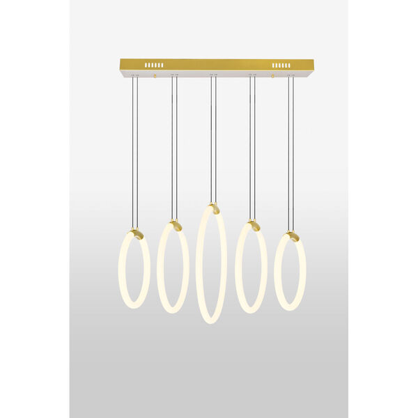 Hoops Satin Gold 23-Inch Five-Light LED Chandelier, image 1