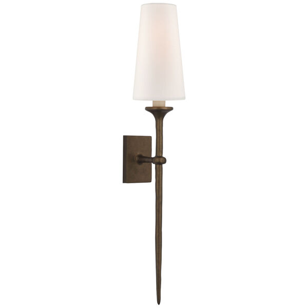 Iberia Single Sconce in Antique Bronze Leaf with Linen Shade by Julie Neill, image 1