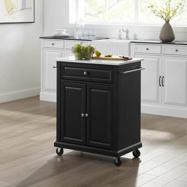 Compact Black White Stone Top Kitchen Cart, image 8
