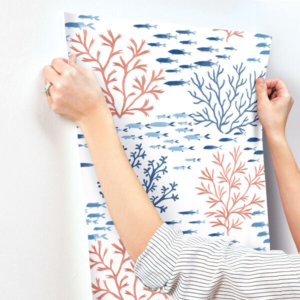 Waters Edge Coral Navy Marine Garden Pre Pasted Wallpaper - SAMPLE SWATCH ONLY, image 4