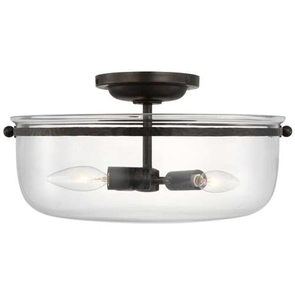 Lorford Aged Iron Three-Light Medium Semi-Flush Mount with Clear Glass by Chapman and Myers, image 1