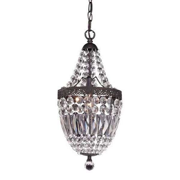 Dark Bronze and Clear Crystal 18-Inch One Light Mini Chandelier, image 1
