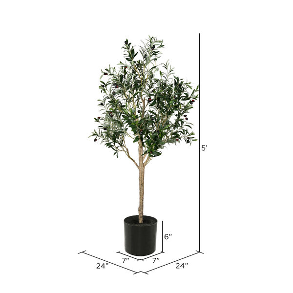 Green 60-Inch Olive Tree with Black Pot, image 2
